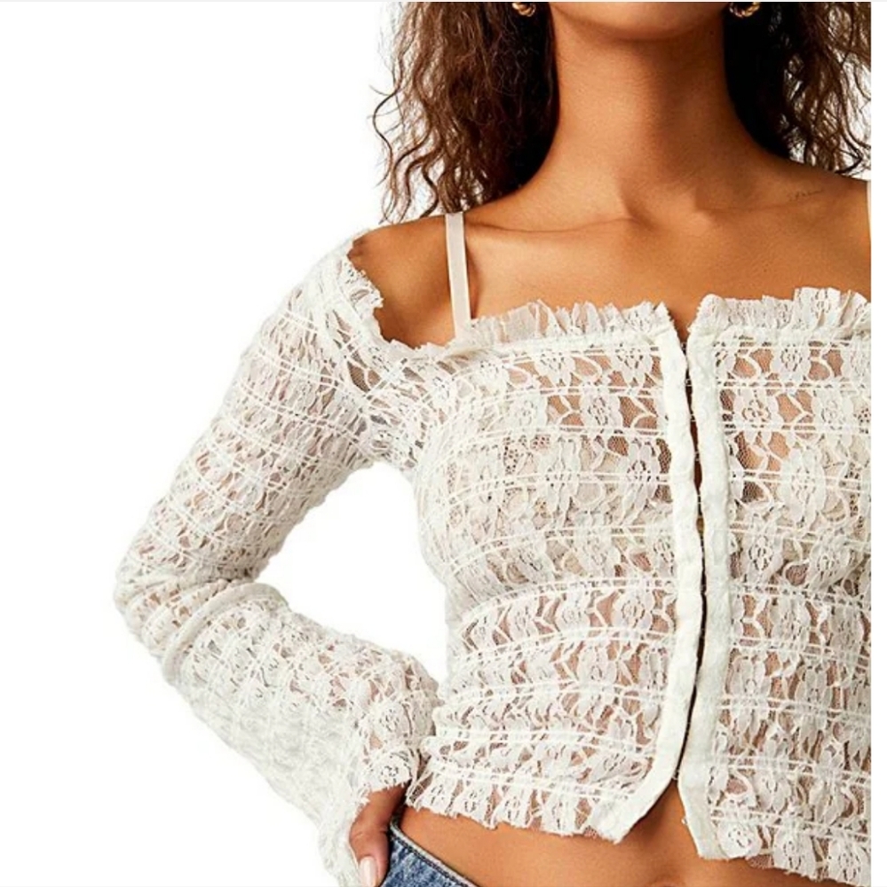 NWT. Free People White Lace Off-Shoulder Blouse Madison
